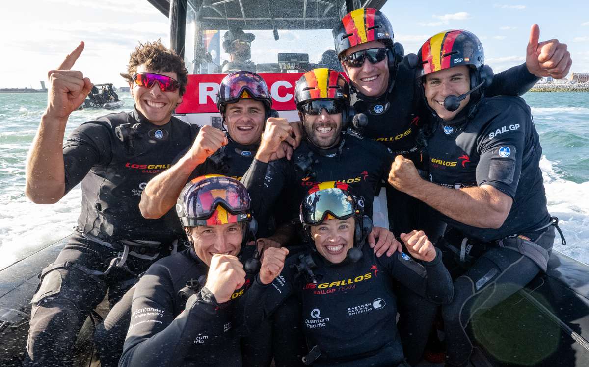 Los Gallos Spanish SailGP team winning moment after Portsmouth SailGP win_Ricardo_Pinto