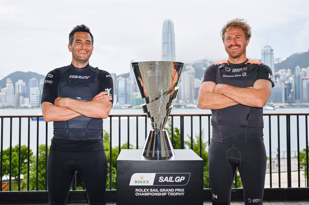 IMAGE_ Blair Tuke (Black Foils SailGP Team) & Erik Heil (Germany SailGP Team presented by Deutsche Bank)