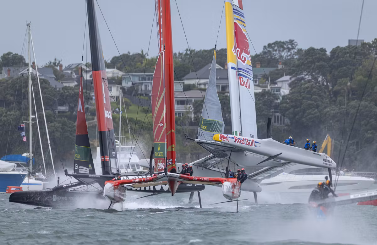 Red_Bul_Italy SailGP_Team_helmed_by_Phil_Robertson_raises_off_the_water_at_2026_New_Zealand_SailGP